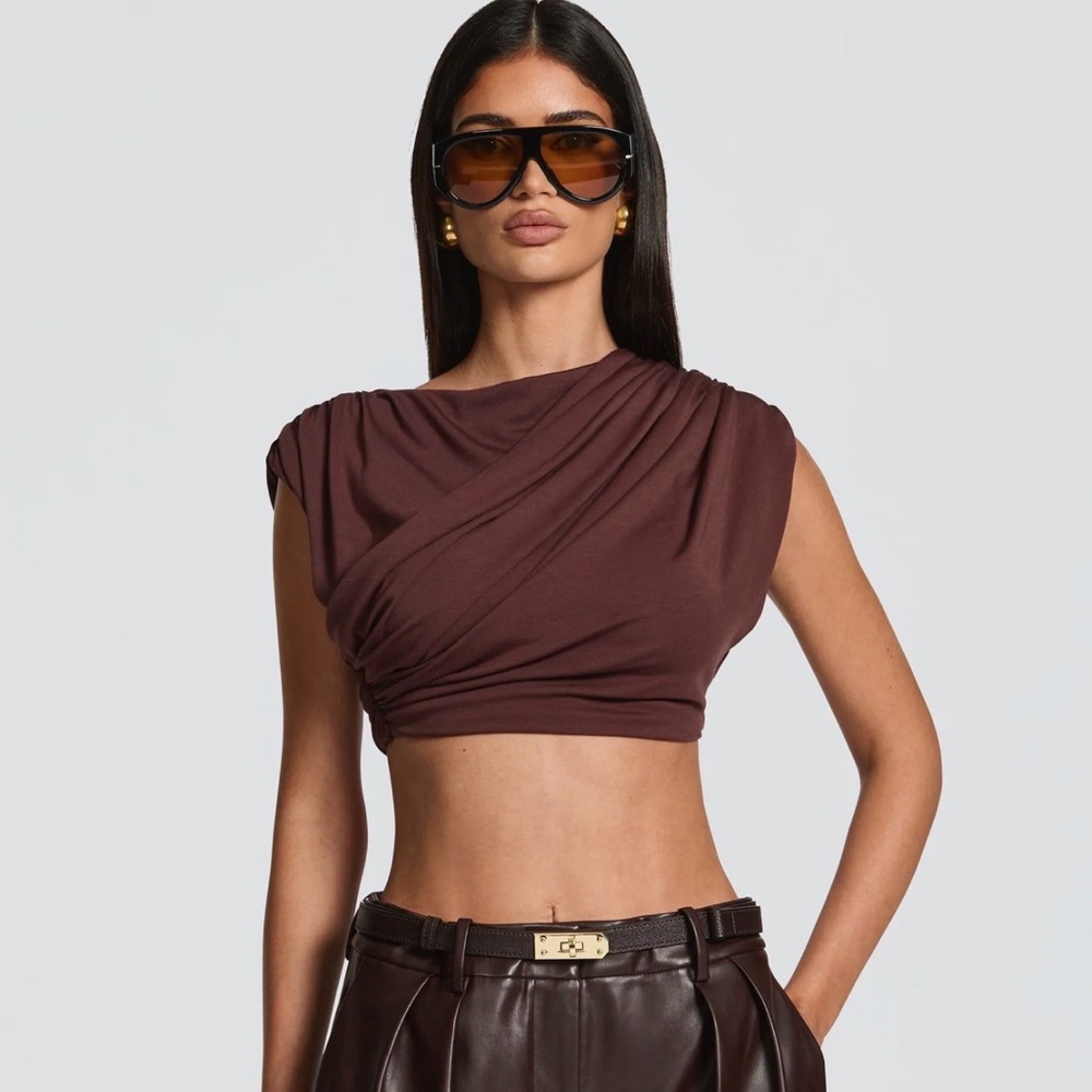 Chic Brown Draped Crop Top